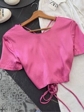 Zara Satin-Effect Open-Back Cropped Top